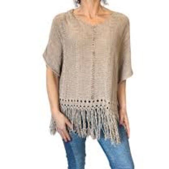 Gragham & Spencer Sweater Women's Med Tan Beige Fringe Pullover Bohemian - Picture 9 of 9